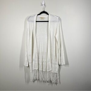 Michael Kors Size M Womens White Knit Lace Fringe Cardigan